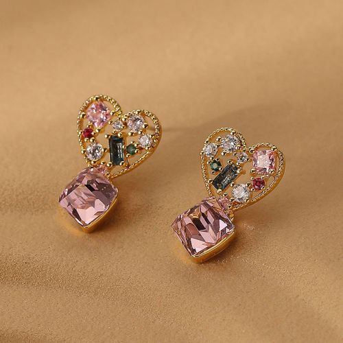 Vintage CZ Heart Dangle Earrings, Heart Drop Earrings | DMS181