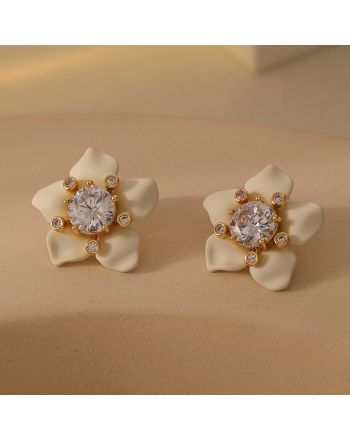 Dainty White Flower CZ Stud Earrings | DMS341